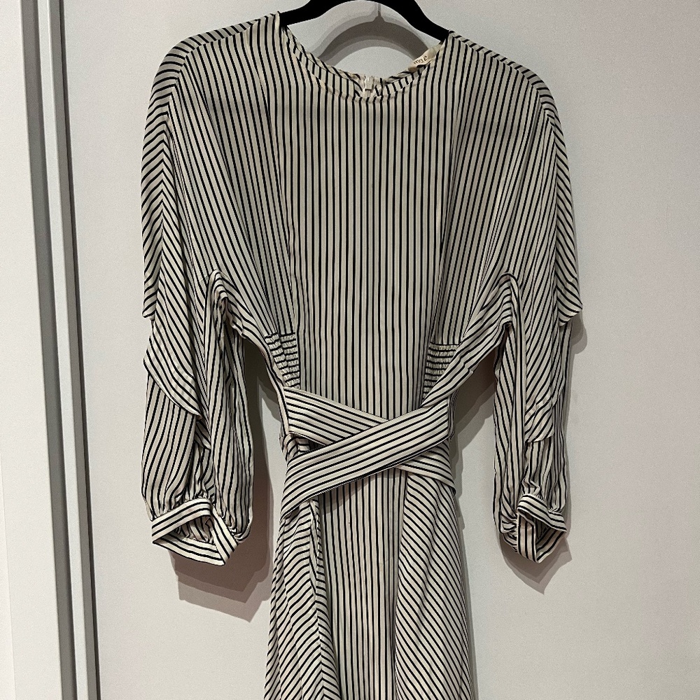 Maje Roxby Striped Smocked Dress